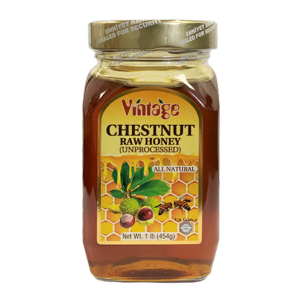 Vintage Chestnut Raw Honey 1lb (0.5kg) Jar glass