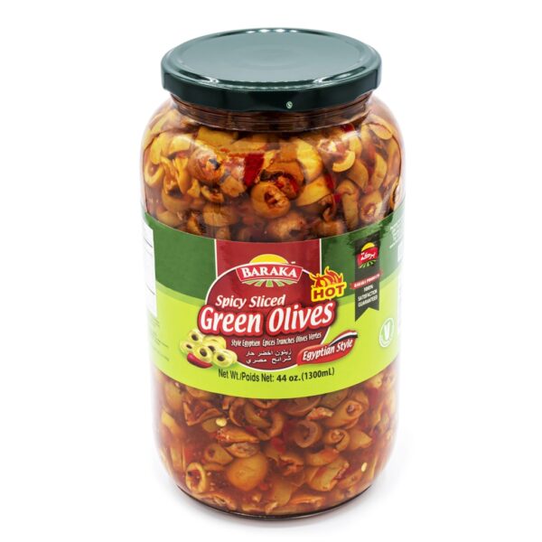 Baraka Olives Spicy Sliced Green in glass jar 1300g