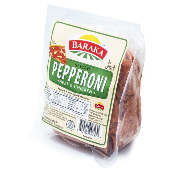 Baraka Sliced Pepperoni Beef & Chicken 1 Lb x 8 Keep refrigerated: below 40°F