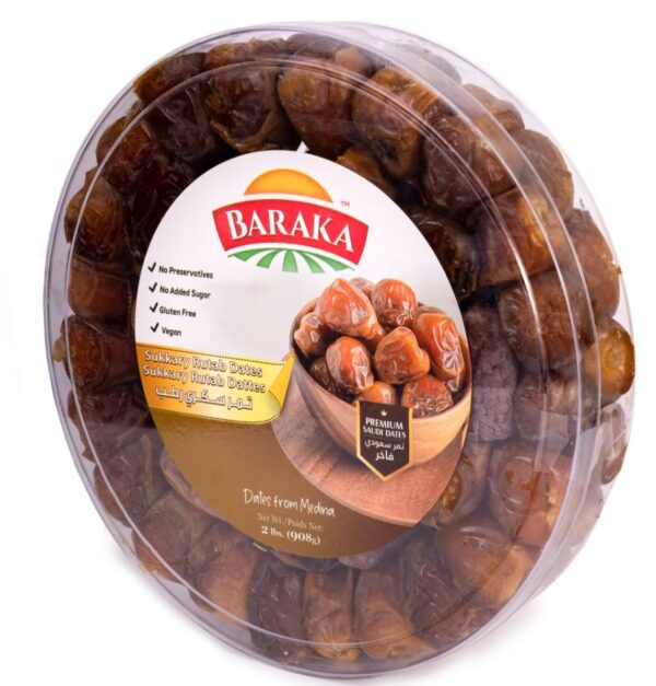 Baraka Sukkary Rutab Dates in Round plastic Tray 908g