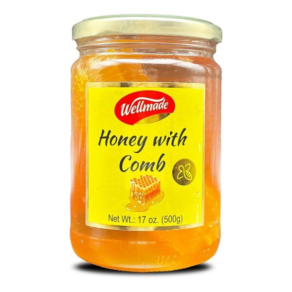 Wellmade Blossom Honey with Honeycomb in glass jar 500g
