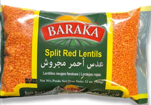Baraka Split Red Lentils Packed in Bag 908g
